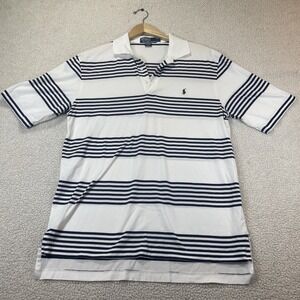 Polo Ralph Lauren Shirt blue‎ pony Pima Cotton Mens M White Blue Stripe
